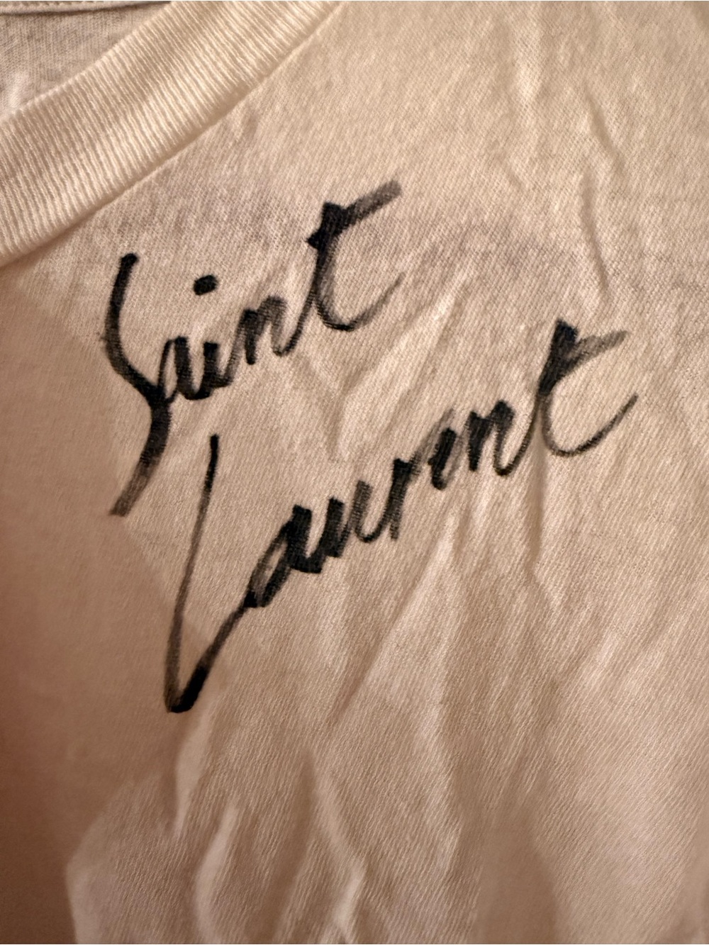 Men’s Saint Laurent White Tee with Black Logo Tag